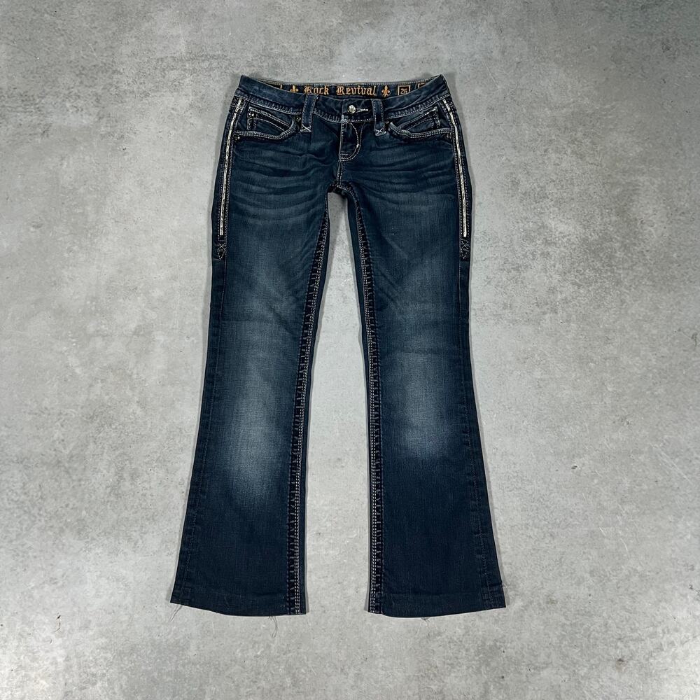 Rock Revival Leah Bootcut Low Rise Women's Size 26 Jeans Dark Flared Denim
